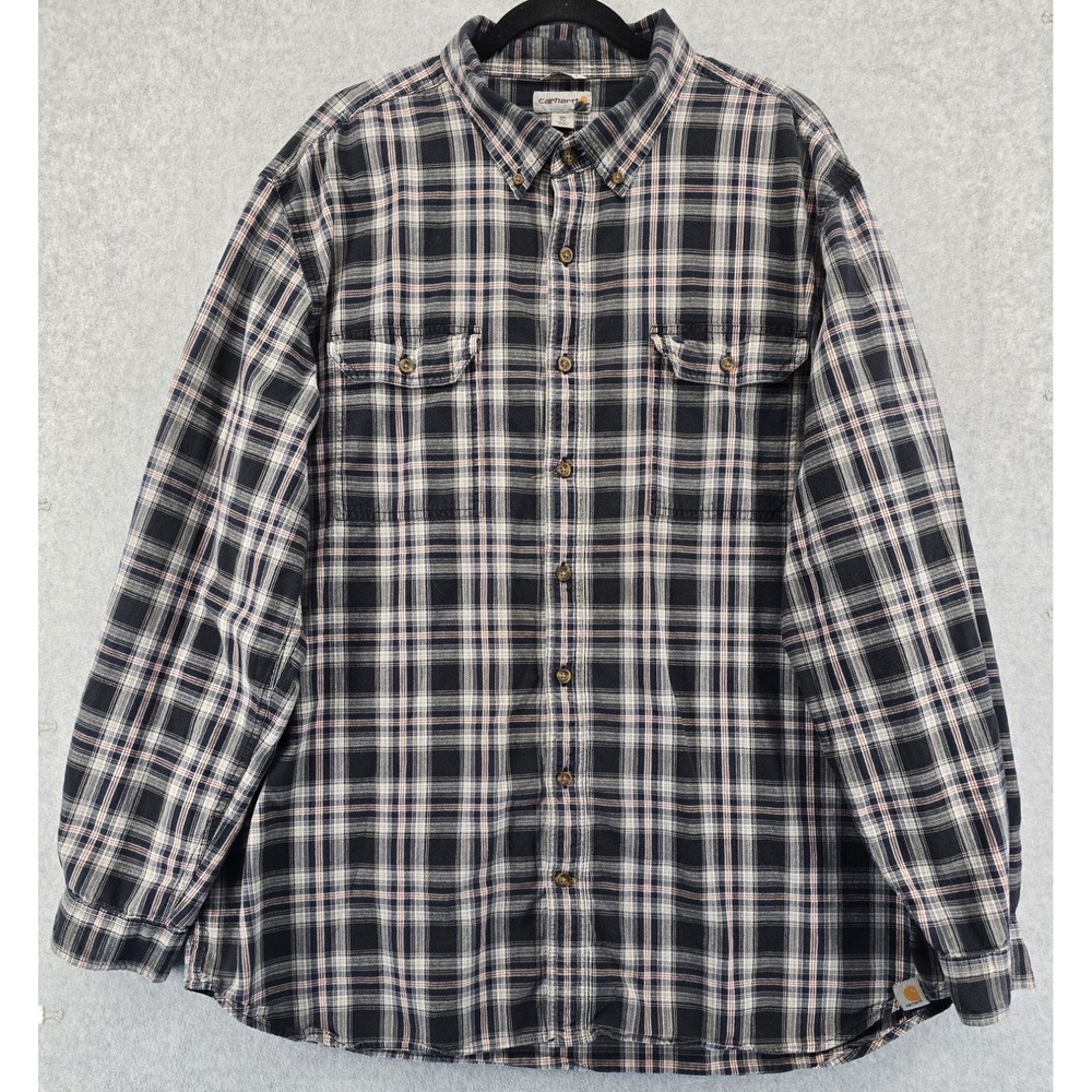 Carhartt Shirt Mens 3XLT Tall Blue Plaid Relaxed Fit Long‎ Sleeve Button Down